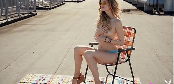  Petite blonde MILF striptease and solo dancing outdoor